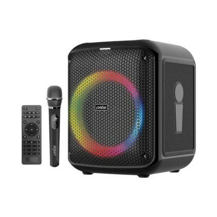 SoundPro 110 Wireless BT Party Speaker 80W RMS with Wireless Mic, Bluetooth, RGB Lights, FM Radio & Deep Bass