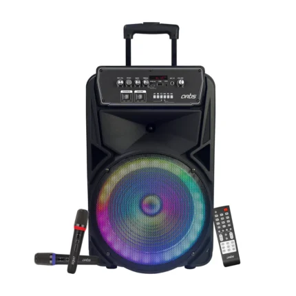 Rockstar 1112 Wireless BT Trolley Speaker 80W RMS with 12 Inch Woofer, Dual Wireless Mic, Bluetooth, USB, FM Radio